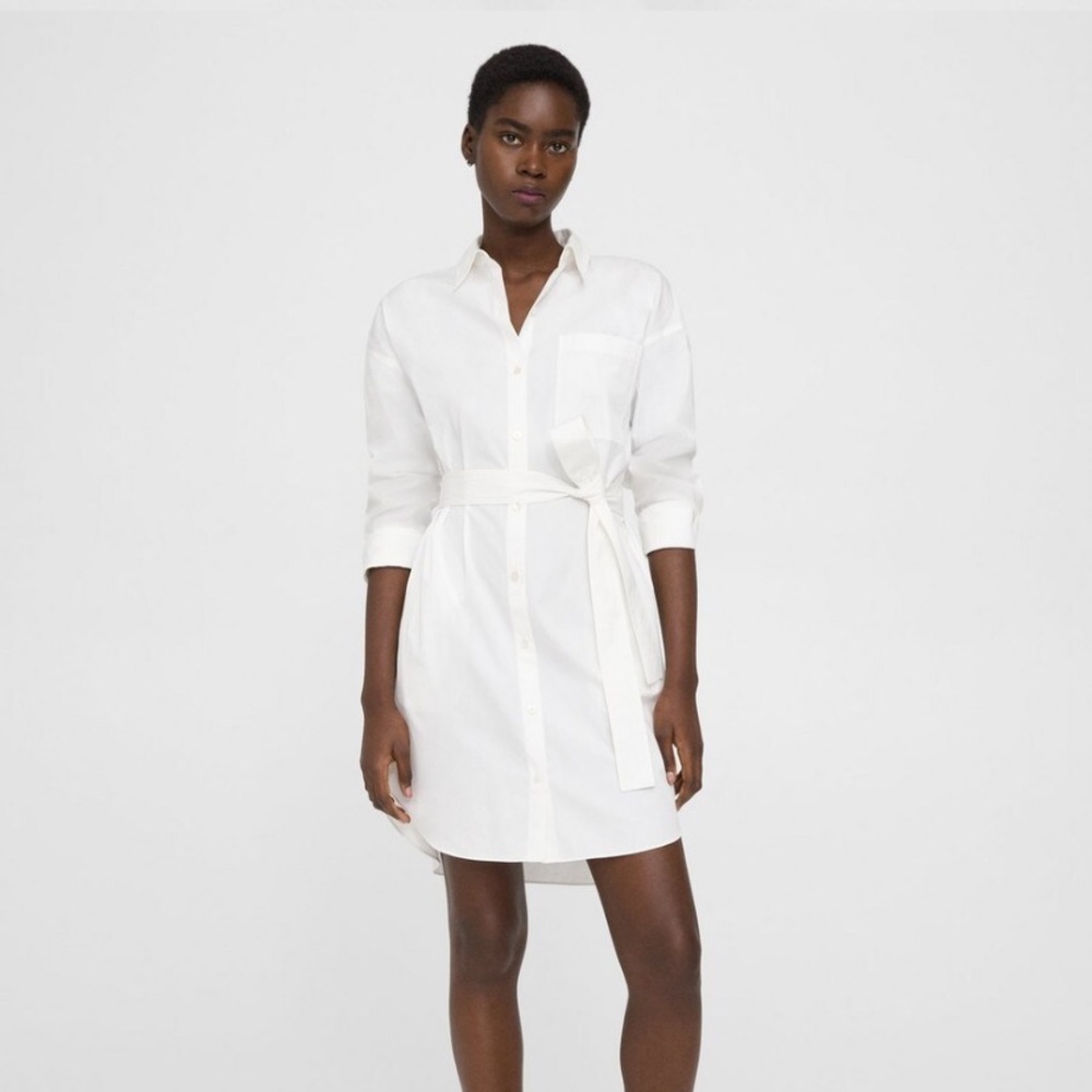 NEW Theory Oversized Shirt Dress, White, Large
